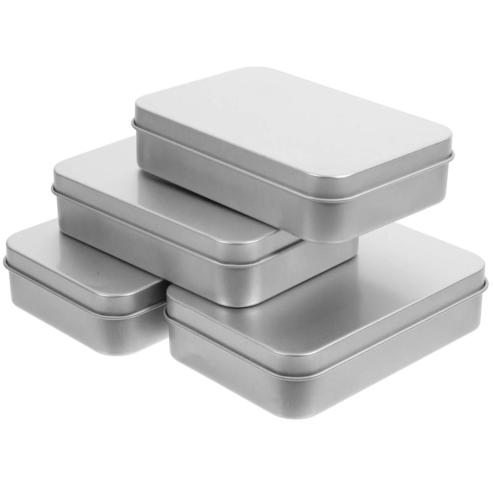 

4pcs Silver Gift Packaging Boxes Tinplate Durable Storage Empty Tins For USB Keychains Cigarettes Stationery
