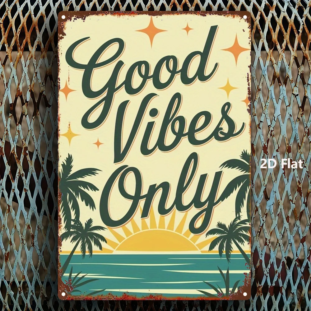 Vintage Tropical Beach Metal Wall Art Retro Palm Tree Sunset Sign Coastal Decor