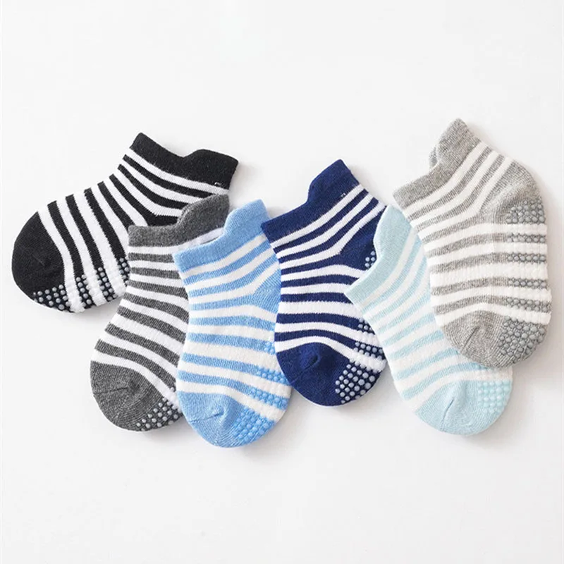 6Pairs/Lot Cotton Baby Anti-slip Boat Socks For Boys Girls Low Cut Floor Kids Toddler Sock With Rubber Grips For 0-5Years