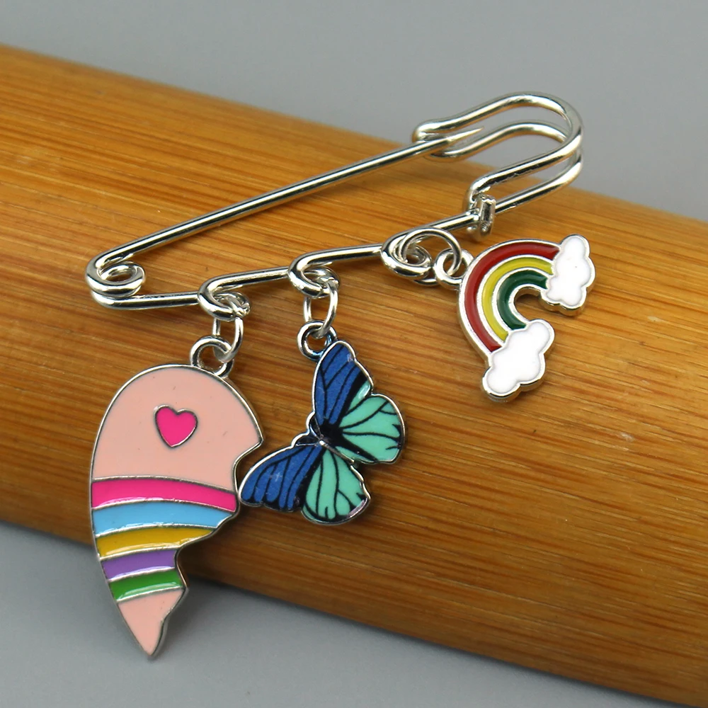 Rainbow Butterfly Daisy Enamel Safety Pin Brooch Colorful Charm Pin for Clothes Bag Decoration