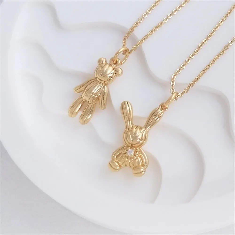 

14K Gold Plating Three-dimensional cute cute little bear rabbit pendant handmade necklace bracelet pendant DIY hanging ornaments