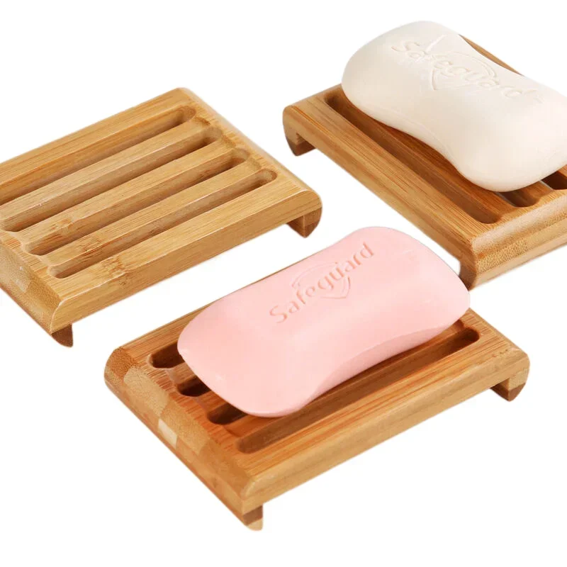 50 PCS Natural Bamboo Soap Dishes Tray Holder Bathroom Soap Rack Plate Box Container