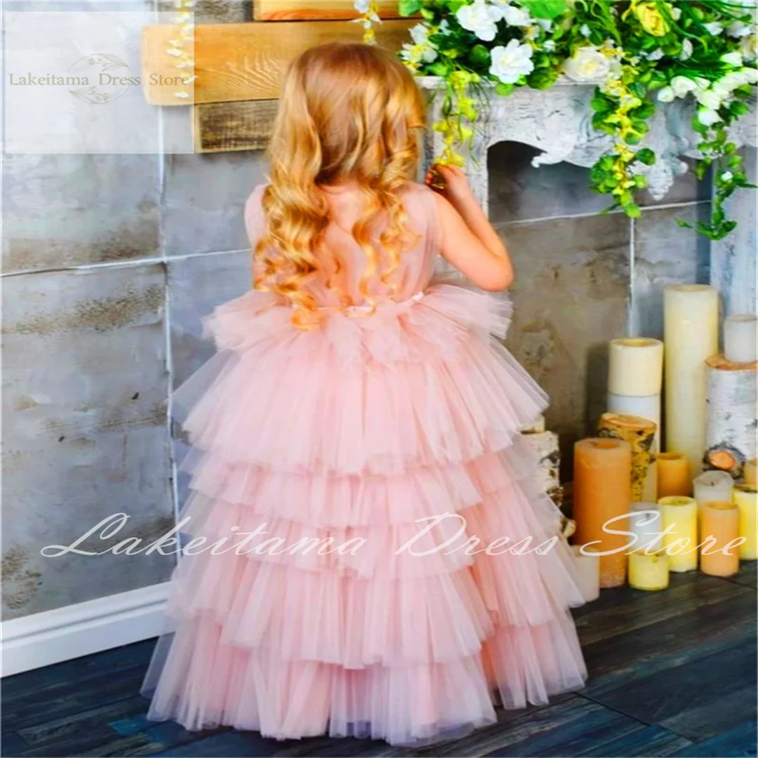 First Communion Lace Sleeveless Fluffy Layered Flower Girl Dress Princess Ball Beauty Pageant Kids Surprise Birthday Present