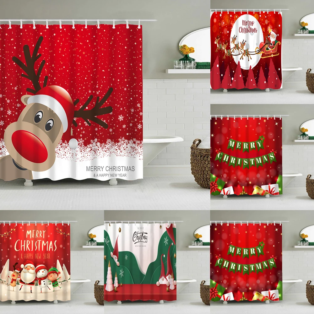 Merry Christmas Moose Snowman Santa Claus Shower Curtain Bathroom s Frabic Polyester Waterproof Bath Home Decor