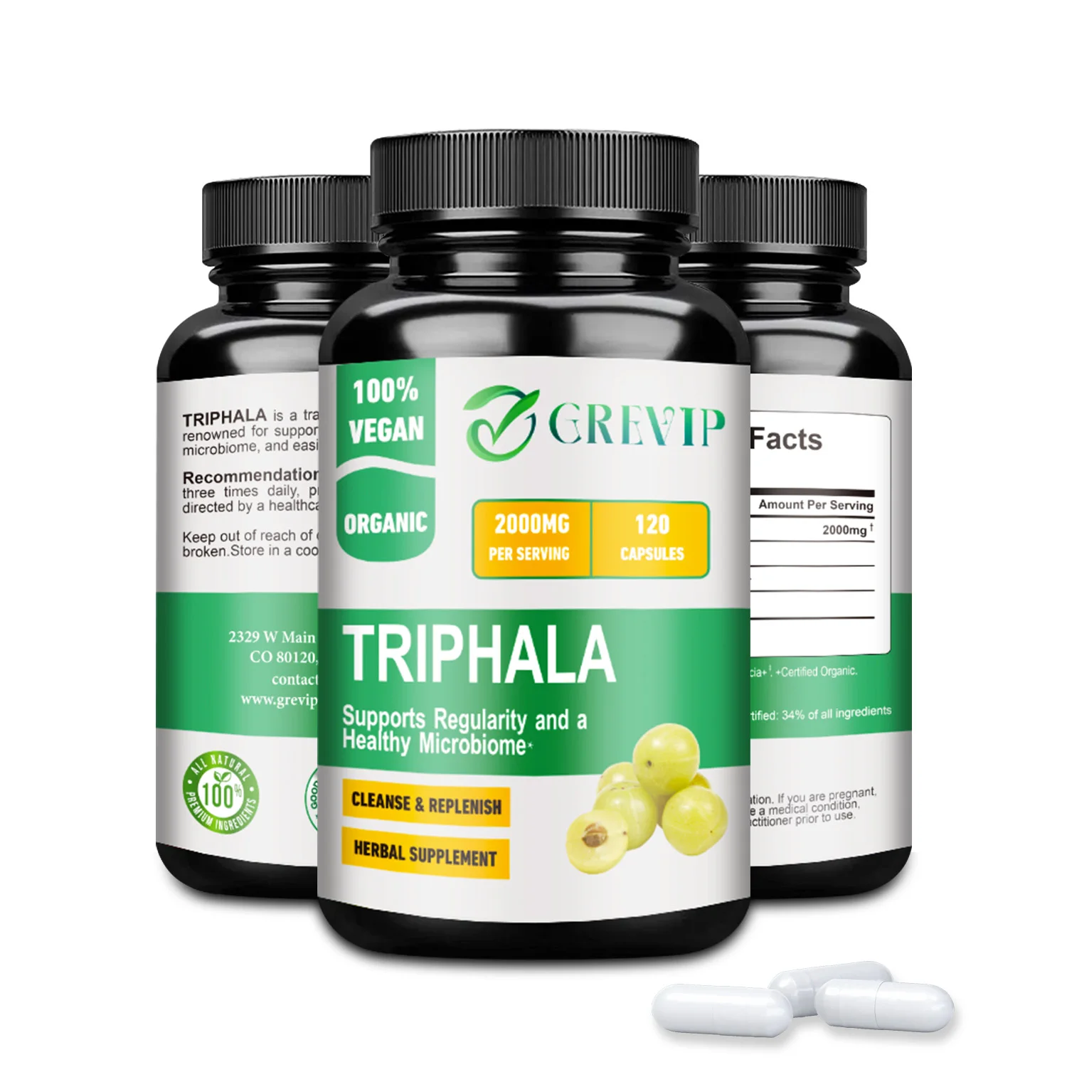 

Triphala Capsules - Promotes Digestion and Colon Health, Strengthens The Immune System, and Relieves Bloating