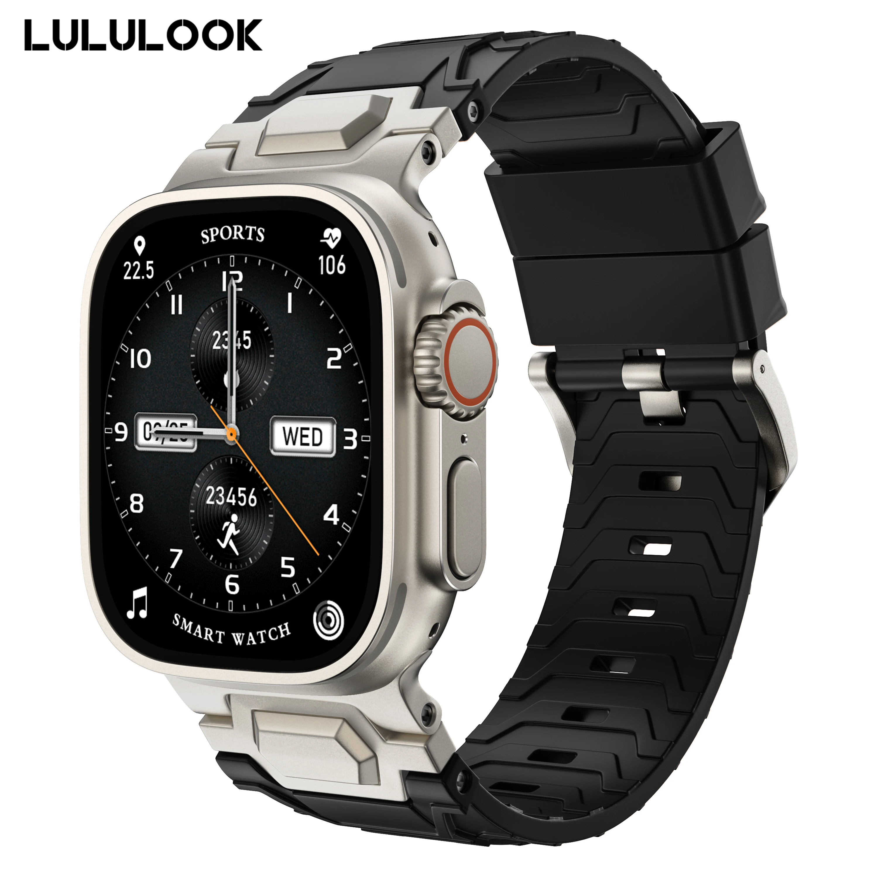 

LULULOOK FKM Rugged Band For Apple Watch Ultra 2/Ultra/10/9/8/7, Strap With Titanium Alloy Connector For iWatch 49/46/45/44/42mm