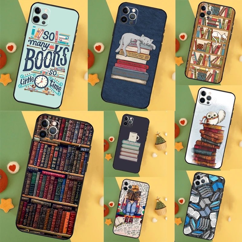 Read Books illustration Funda For iPhone 11 12 13 14 16 15 Pro Max Mini XS Max X XR SE2 7 8 14 16 15 Plus Phone Case