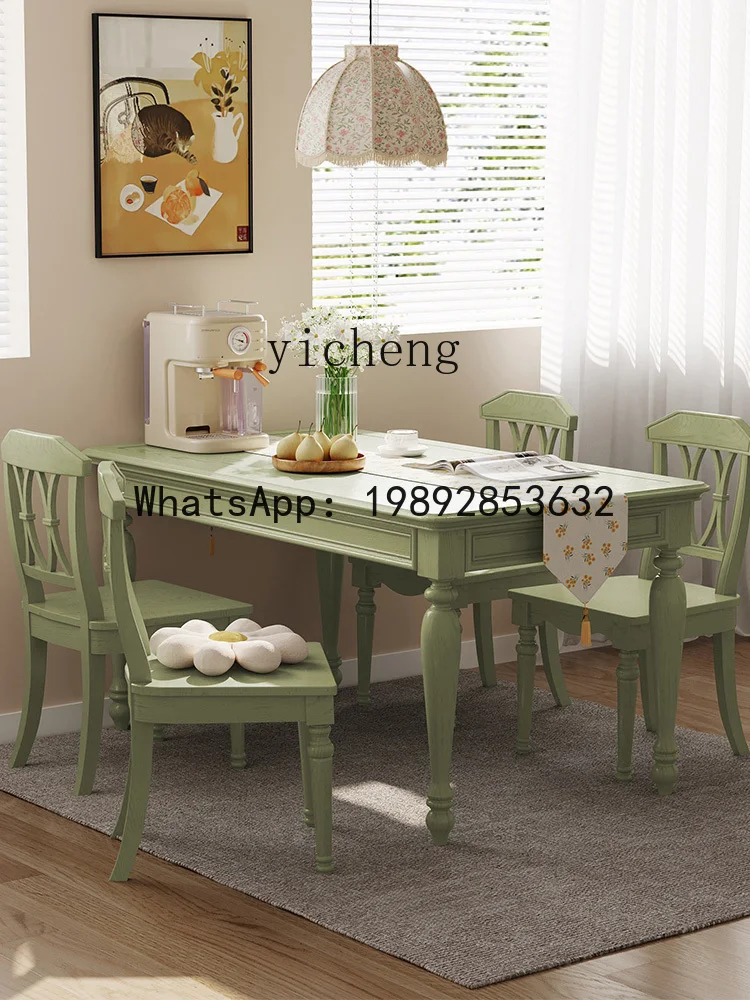 

Solid Wood Dining Table Small Apartment Home Rectangular Green Table Chair Dining Table