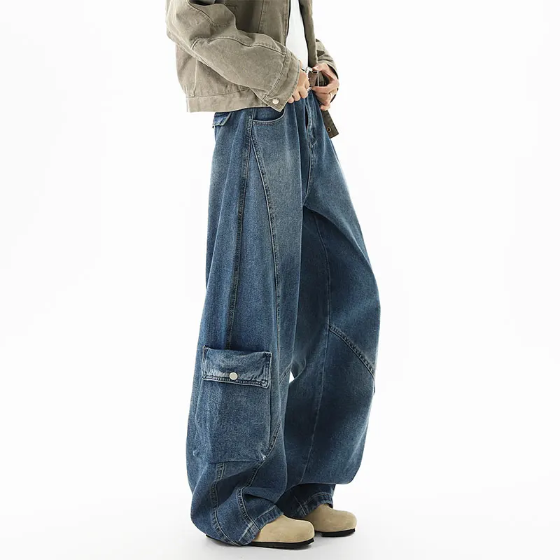 

Men's Fashionable Jeans All-Season Cotton Blend Anti-Fit Curved Leg Pants - Trendy Casual Loose Wide Leg Streetwear Trousers