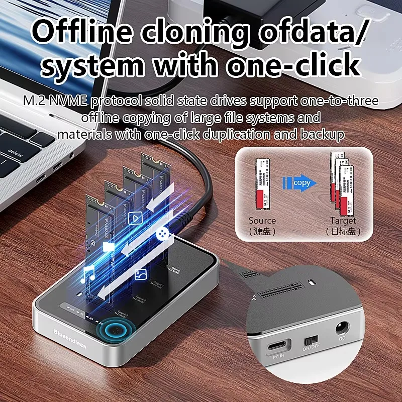 USB4 NVME 4 Bays Tool Free NVME M.2 SSD Enclosure SSD External Case with 1:3 Clone Duplicator Solid State Drive M2 NVME view 5