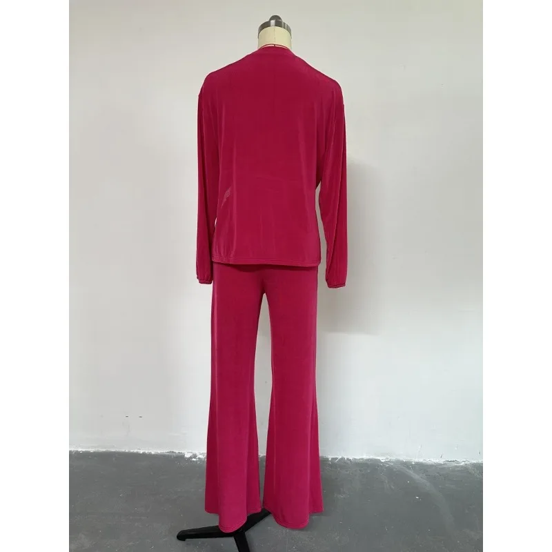 Women's Sets New Fresh Sweet Loose Round Neck Long Sleeved T-shirt & Wide Leg Pants Set Women Casual Trousers Two Piece Suit