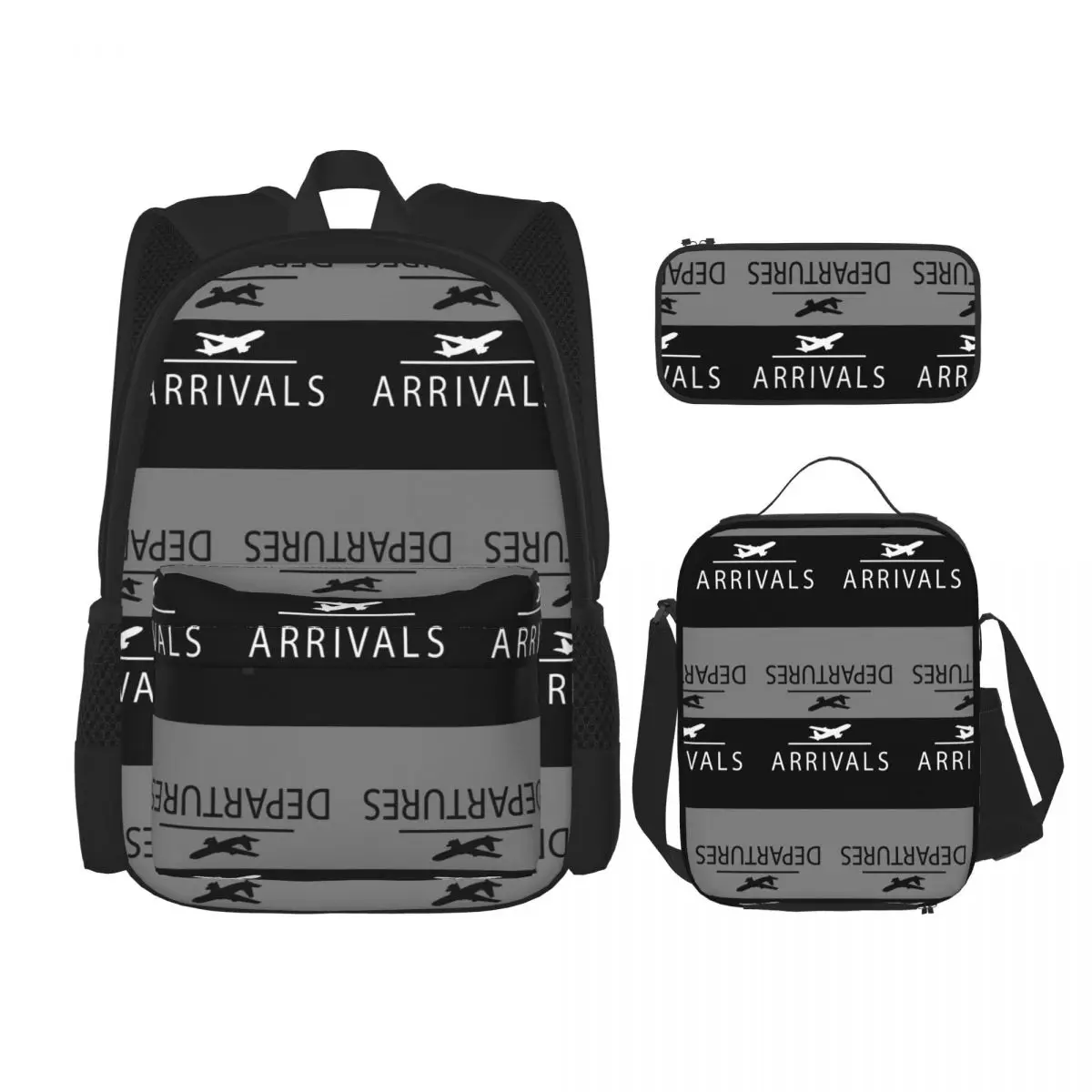 Aviation Departures Arrivals Backpacks Boys Girls Bookbag Children School Bags Kids Rucksack Lunch Bag Pen Bag Three-Piece Set