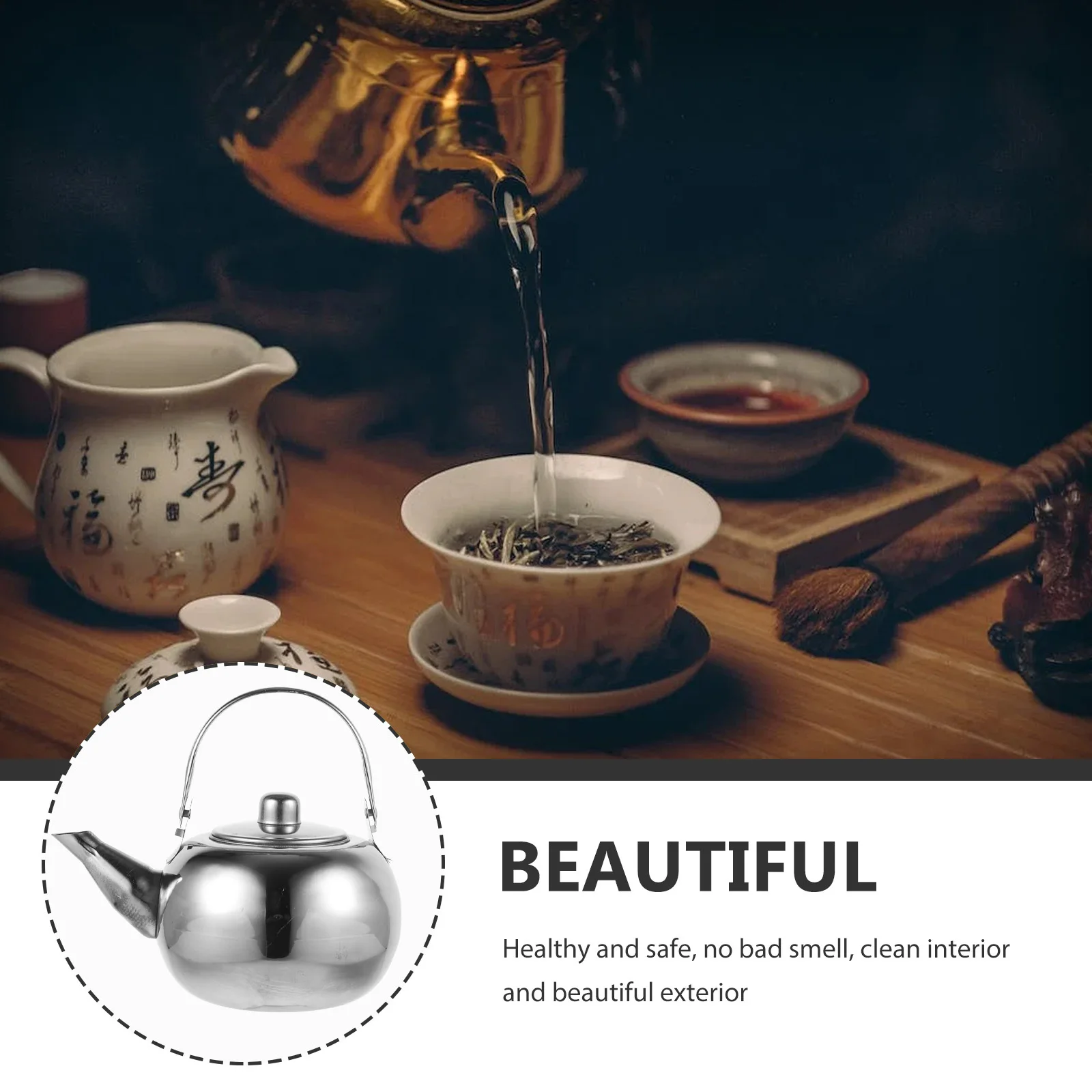 

Stainless Steel Tea Pot Thick Wall Insulated Kettle Silver 1L Thermal Teapot for Home Office Restaurant Travel Vacuum