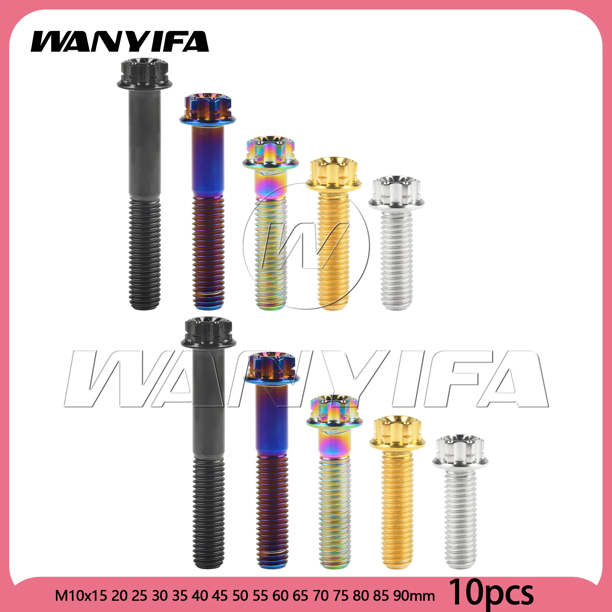 

Wanyifa 10pcs Titanium Bolts M10x15 20 25 30 35 40 45 50 55 60 65 70 75 80 85 90mm Flange Torx T50 Screws Fasteners