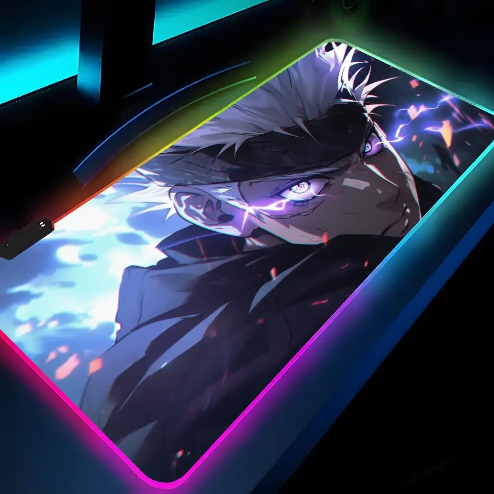

Jujutsu Kaisen Gojo Satoru Mouse Pad Rgb Xxl Laptop Mat Gaming Mousepad Backlit Keyboard Gamer Girl Table Pads Desk