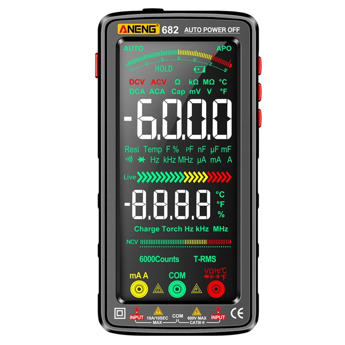 

DIDI 682 Smart Professional Multimeter Ammeter Voltage Tester Rechargeable Electric Ohm Diode Tester Tool Black