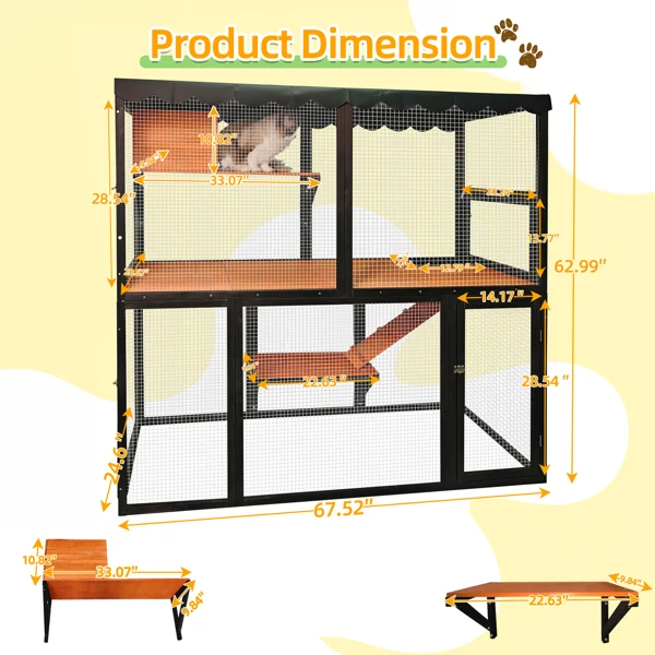 Wooden cattery outdoor cat cage large cat house, suitable for walking with multiple cats, indoor four-story cat cage house, with waterproof cover and ramp - does not support self-pick up and does not support designated warehouse delivery -17