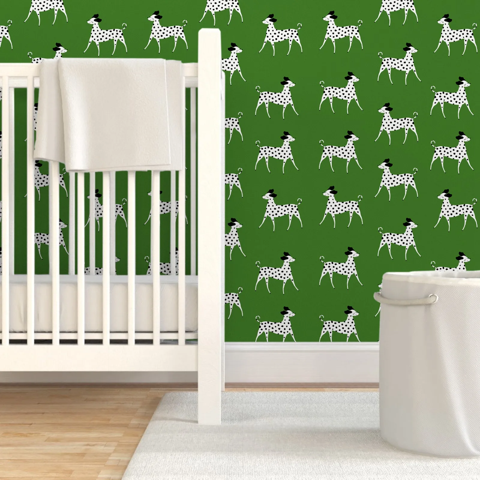 Dalmatian Dog Peel and Stick Wallpaper, Animal Vintage Green Wall Papers For Home Decoration,Self-adhesive Or Traditional Papers