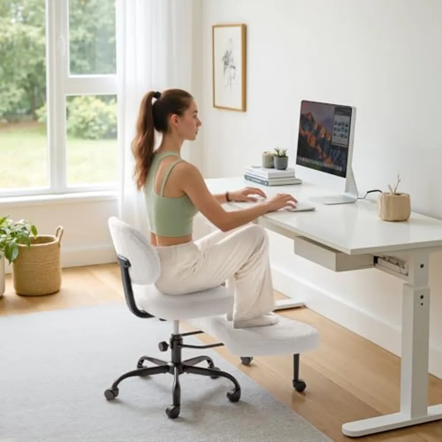 

Эргономичное офисное кресло для работы на коленях с перекрестными ножками, на колесиках, с поворотом на 360°, регулируемое по высоте, с подставкой для ног, для людей с СДВГ