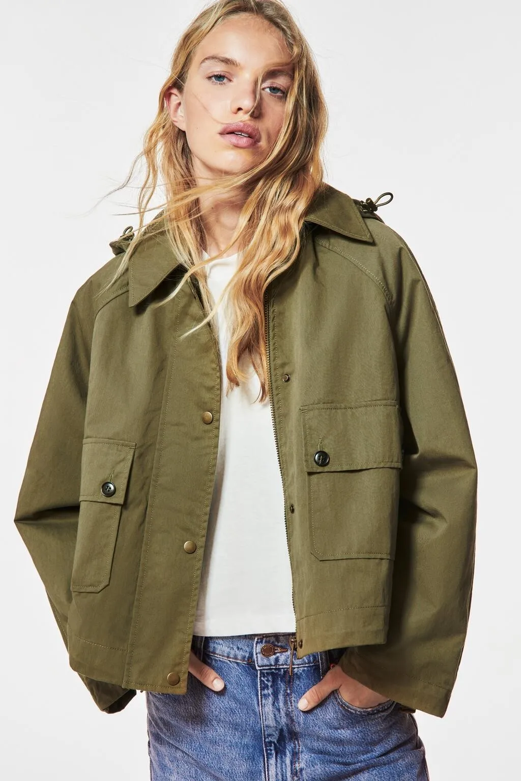 

Hooded parka for women ETJ traf detachable hat lapel cotton liner two-piece jacket with large pocket