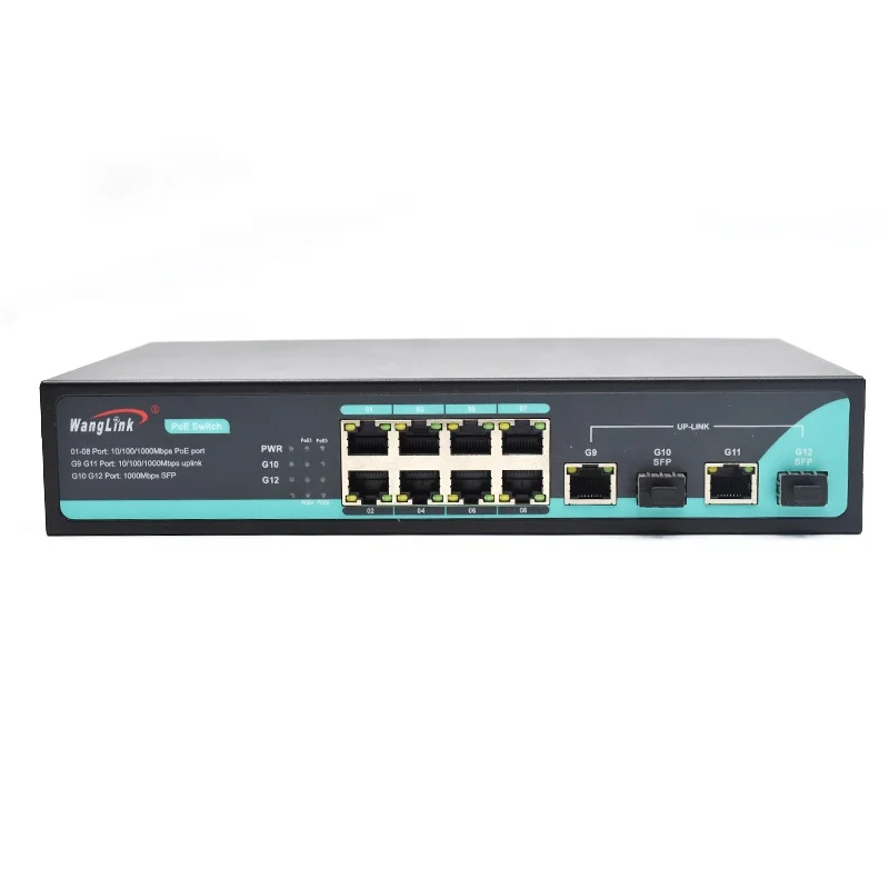 Wanglink-POE Switch for Cameraip, 8Port, 1.25G Gigabit, 2SFP Fiber, 2Uplink, 120W