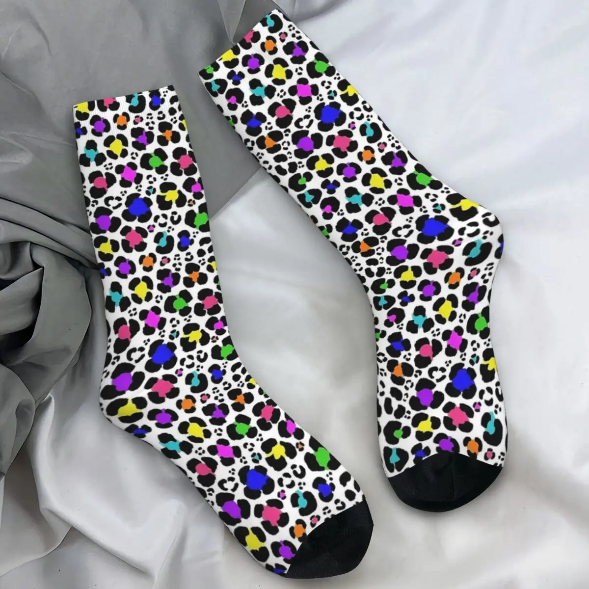 Bright Rainbow Ombre Gradient Leopard Print Pattern Socks Animal Skin Stockings Winter Anti Slip Men Socks Warm Cycling Socks