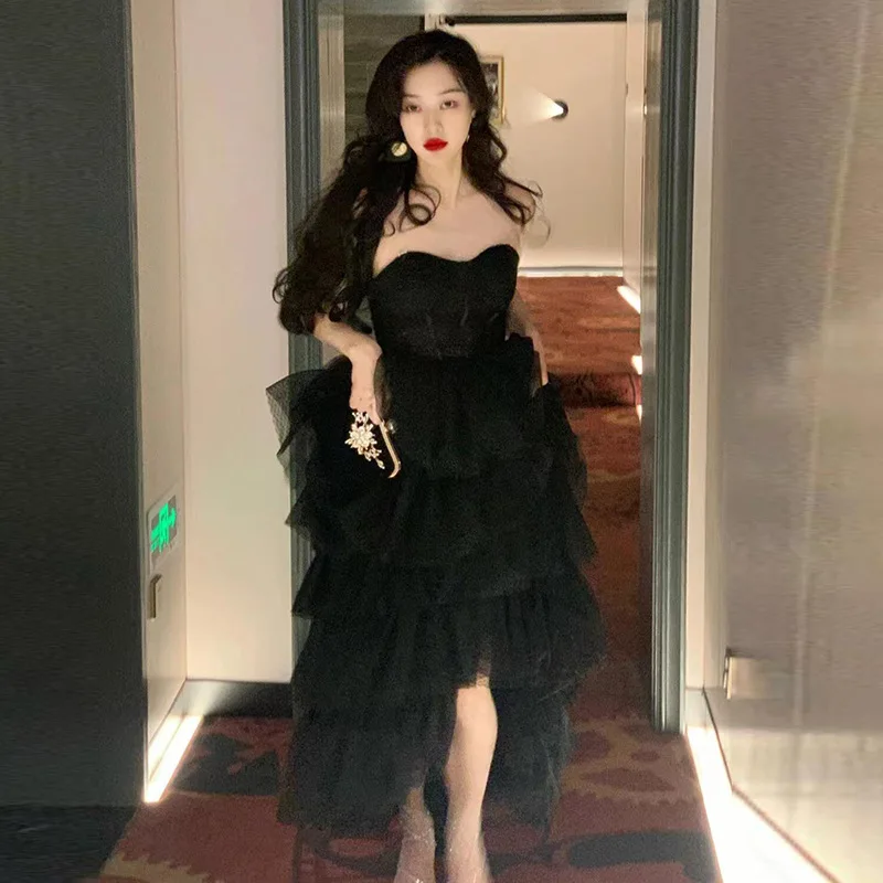 

GIYSILE 2025 New Fashion Black Tube Top Evening Dress Women's French Banquet High-quality Temperament Dress Skirt Women's Mesh