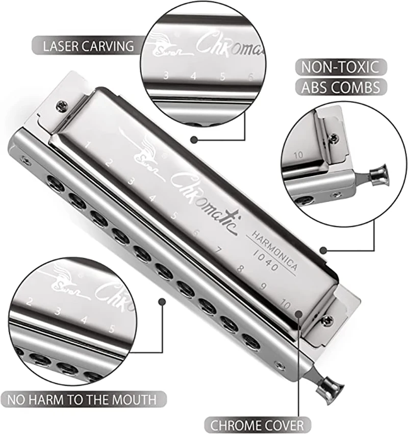 SWAN 1040 Chromatic Harmonica Key of C Professional Musical Instrument