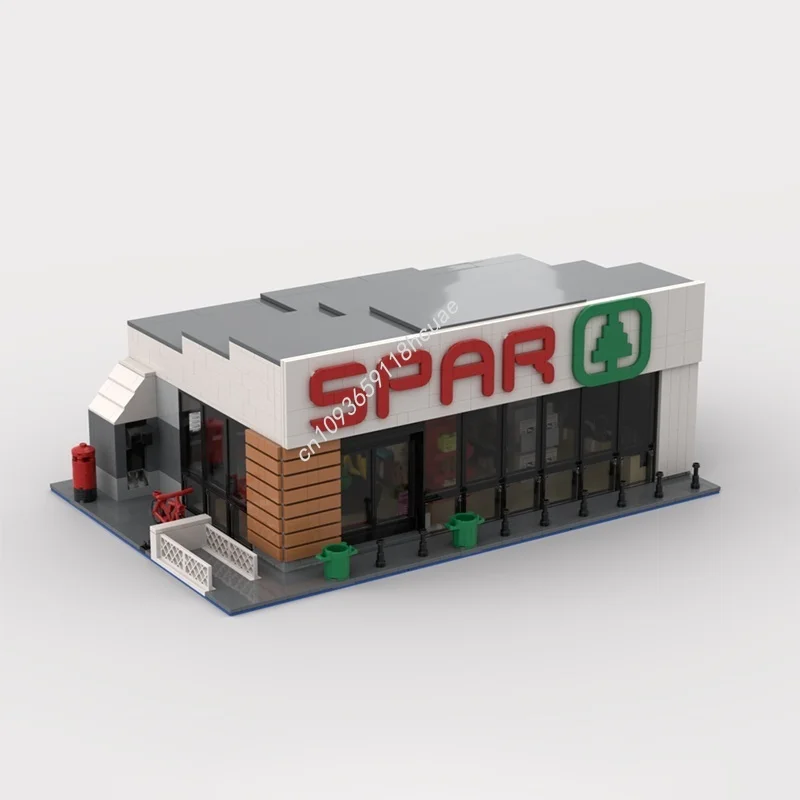 2129ピース MOC SPAR コンビニエンスストア モジュール式モデル 組み立てブロック クリスマスギフト 建築玩具 組み立てDIYアイデア ブロック キッズ