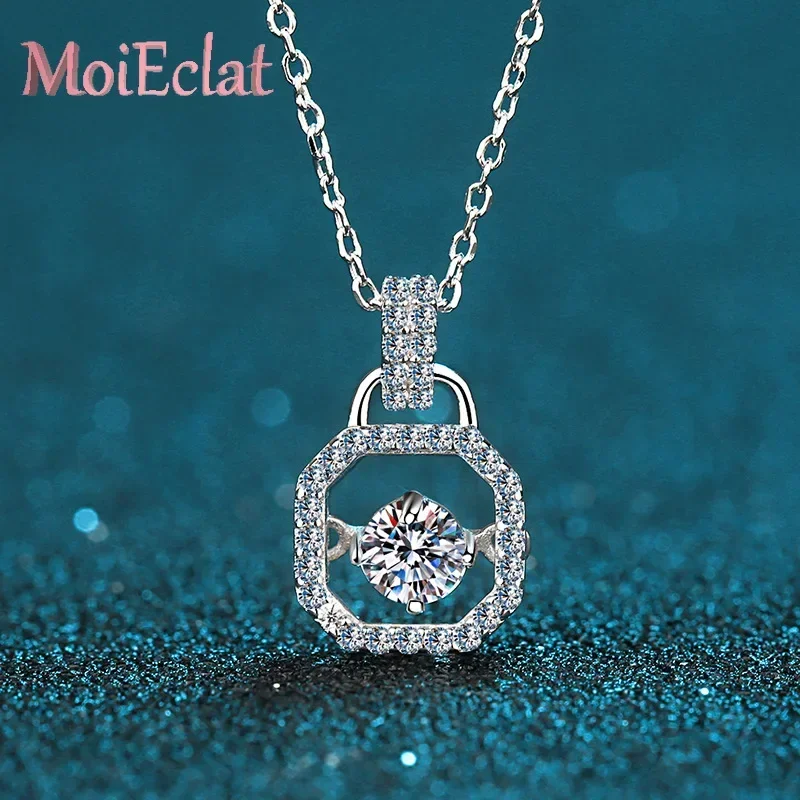 Luxury 0.3ct Moissanite Schoolbag Pendant Necklace for Women, Contemporary Geometric Design Platinum PT950 Jewelry Gifts