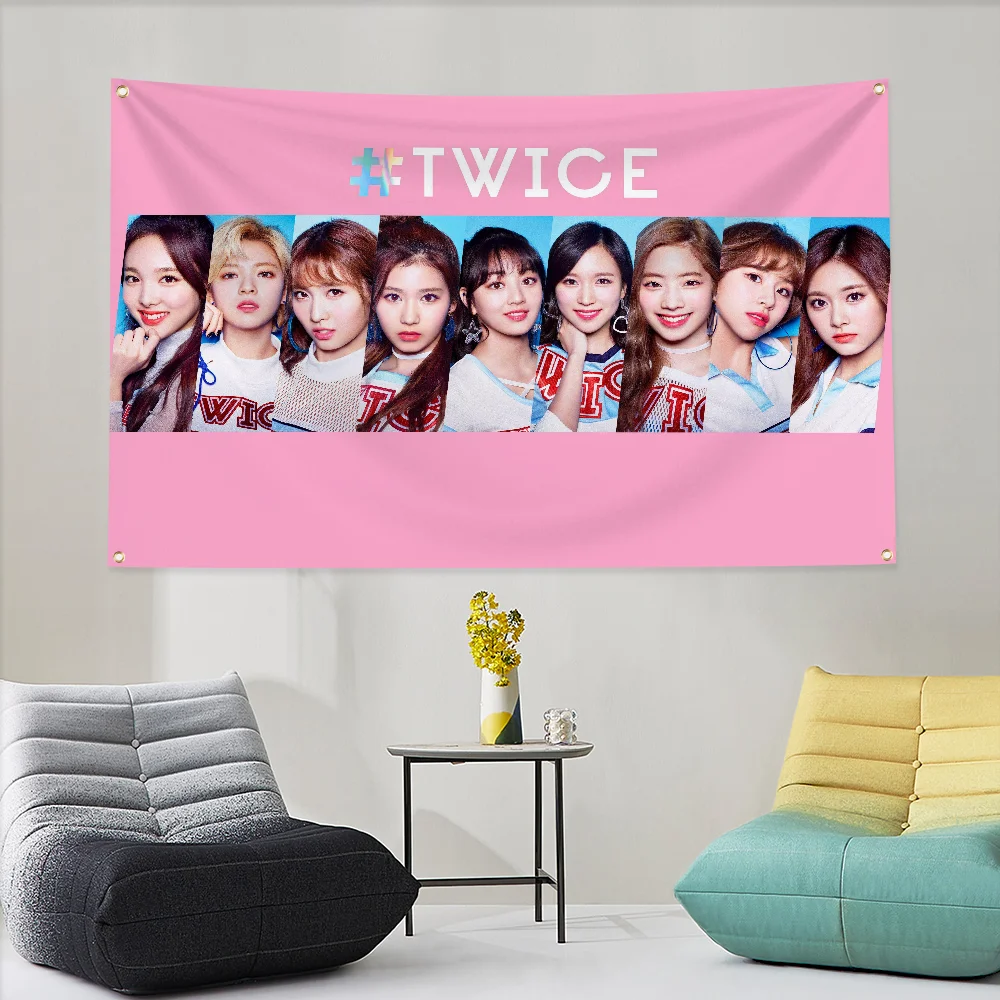 TWICE Decor Wall art Flags for Home Bedrooms Flag to Hang Sana Mina MoMo Kpop Tapestry Personalized Items Decoration