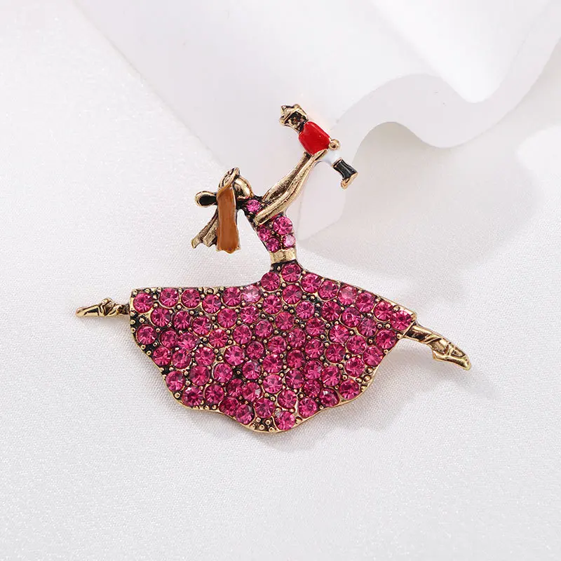 Fashion Exquistie Full Crystal Ballet Dancer Brooches Pin For Women Vintage Lady Classic Design Badges Accessories Jewelry