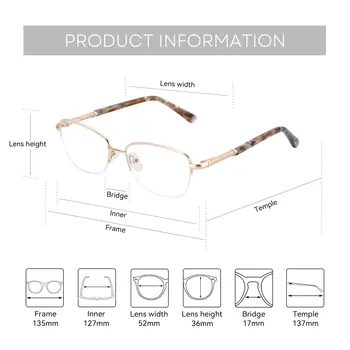 ZENOTTIC(S碼)金屬漸層變色多焦點眼鏡,半框方形近視鏡鏡片,女款 10 最佳銷售 多焦點 - №10