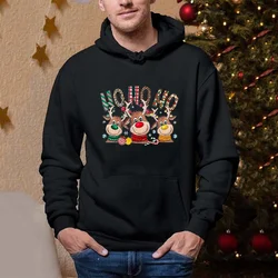 Mens New Merry Christmas Elk Print Hoodie Long Sleeve Loose High Quality Christmas Sweatshirt Top