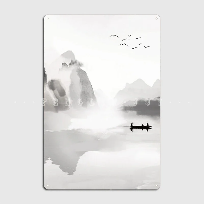 Chinese Ink Landscape Metal Plaque Poster Party Wall Mural Custom Wall Decor Tin Sign Posters