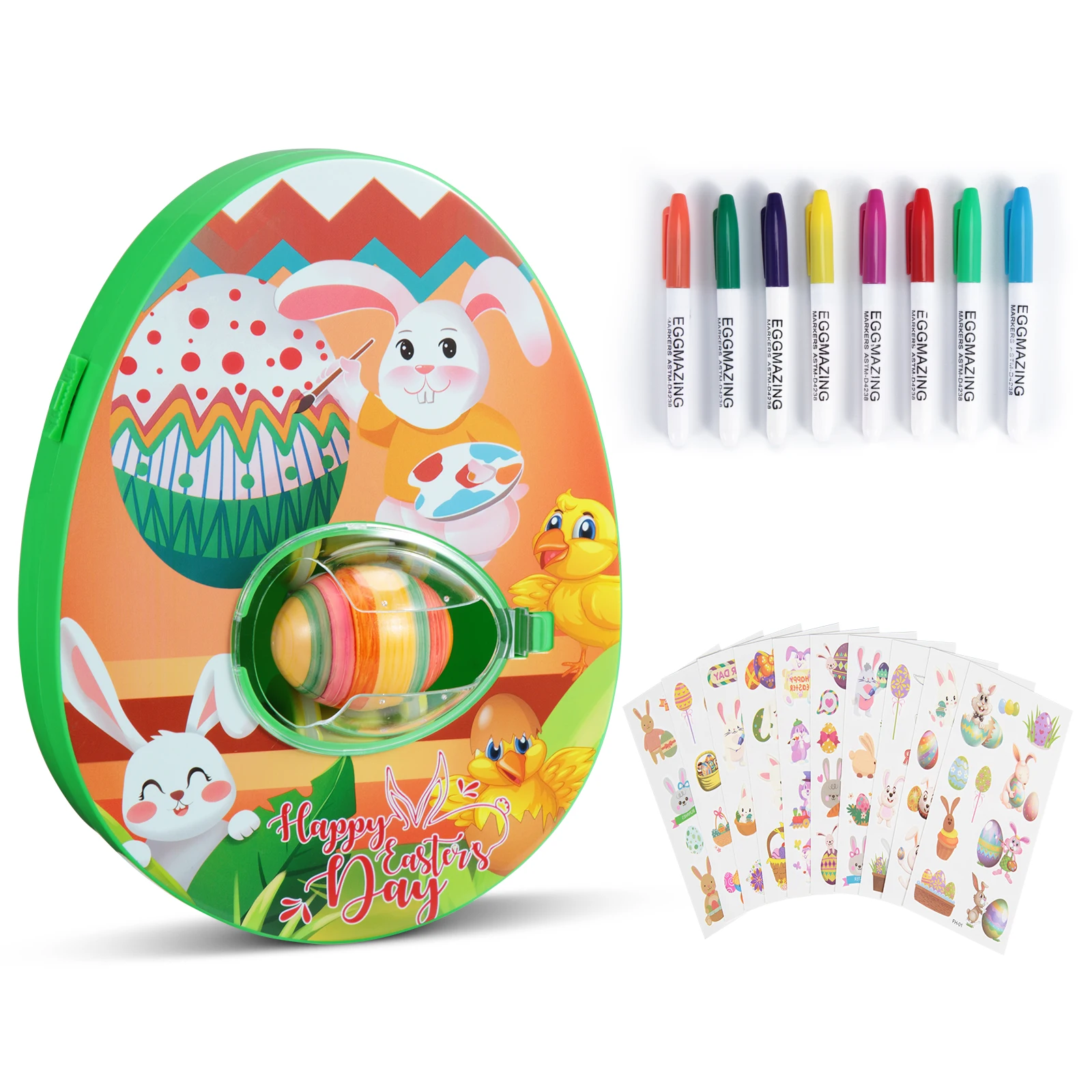 

Original Easter Egg Decoration Set - Art and Craft Set - Includes Egg Decoration Wheel and 8 Colored Quick Drying Non Toxic Mark