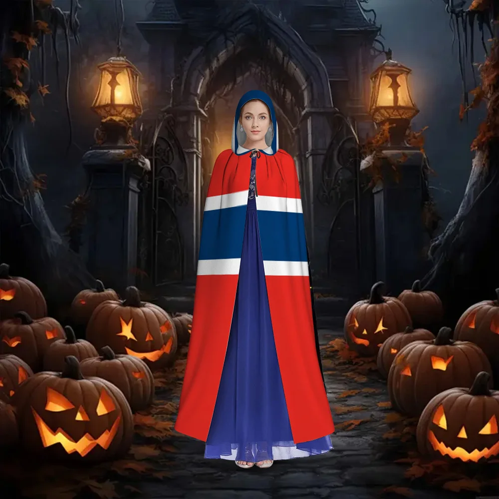 1pc Norwegian Flag Cross Cloak Cape Norwegian Flag Cross Design Hooded Robe Unisex for Men Women Machine Washable
