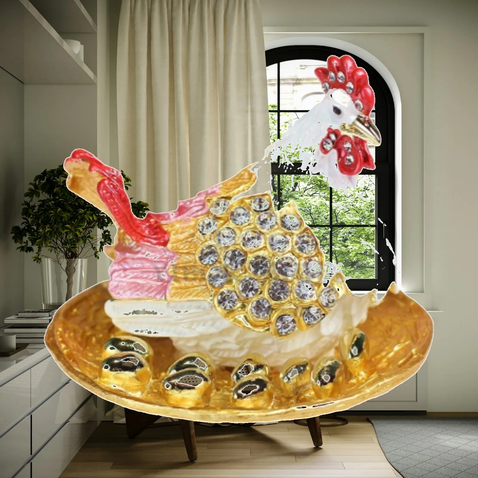 Hen Hatching Eggs Figurine Ornament Equipment Jewelry Organizer Nesting Hen Statue for Tabletop Farmhouse Gift Kitchen Home