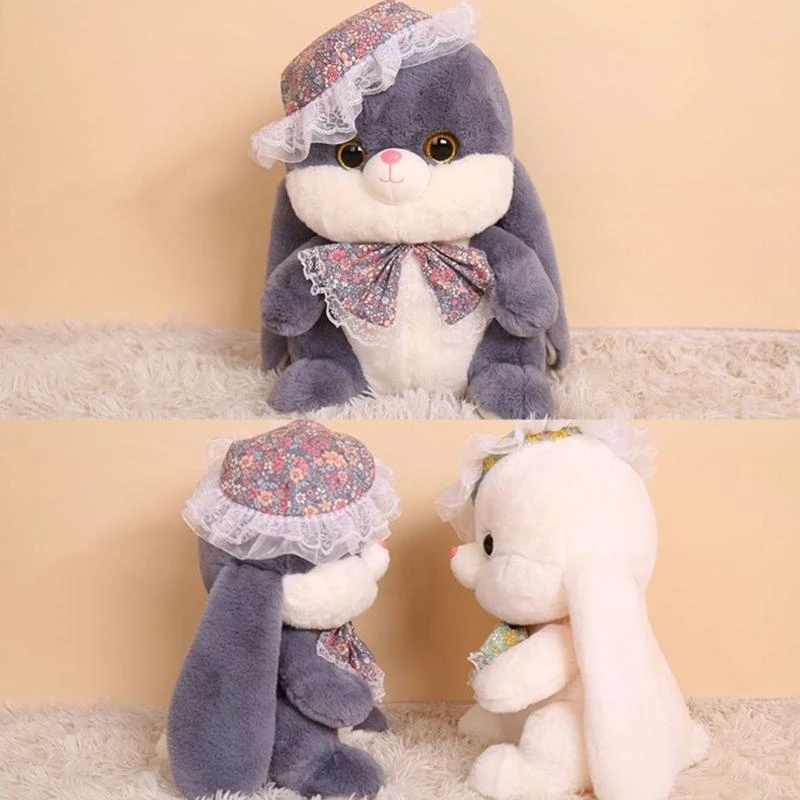 Búp bê thỏ nhồi bông có mũ ren hoa Đồ chơi xoa dịu sang trọng Đồ chơi trẻ sơ sinh 15UB
