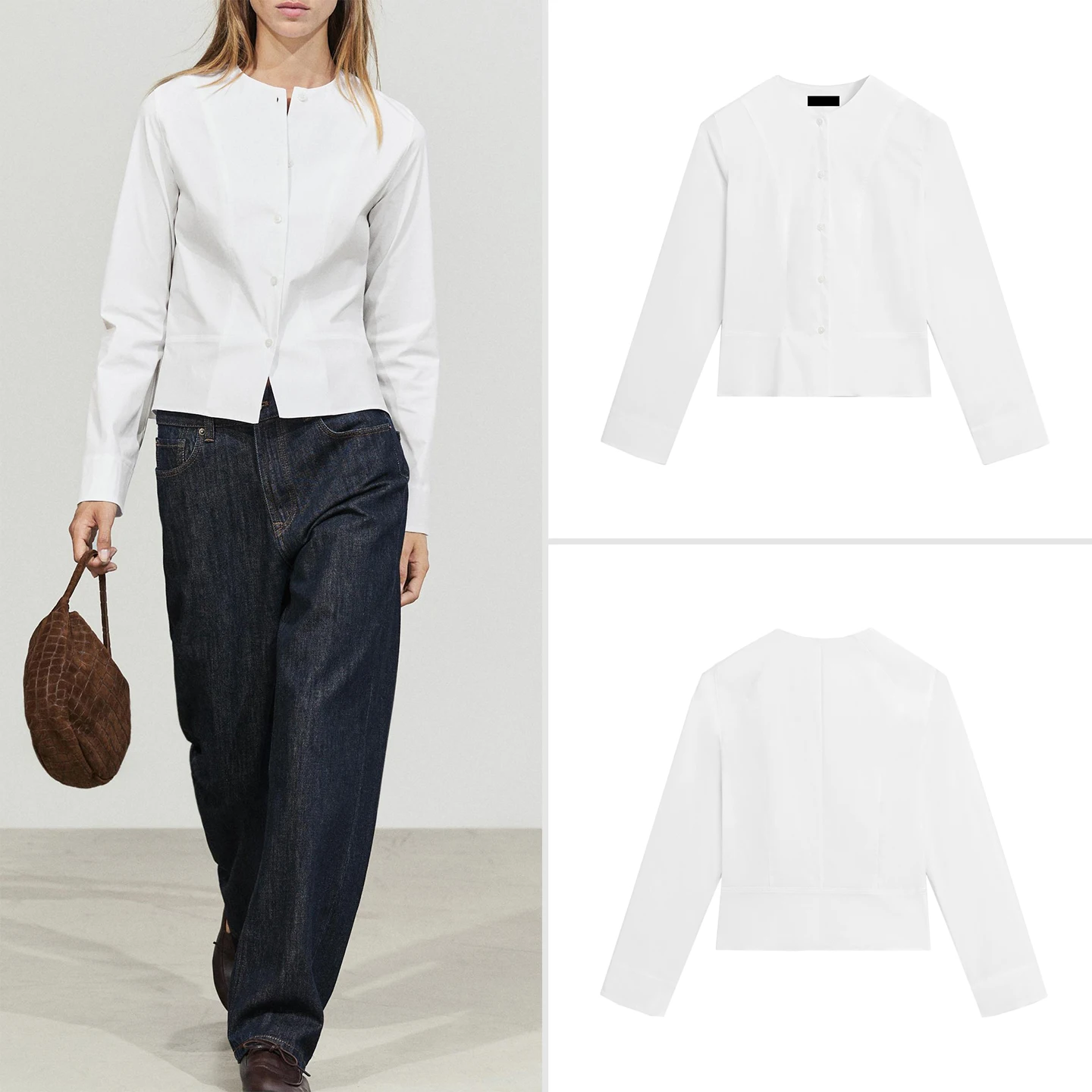 Women's Slim Fit Short Shirt Collarless Autumn Fashion Casual Style Button Closure Chinese Brand Zadata Regular Length Outerwear