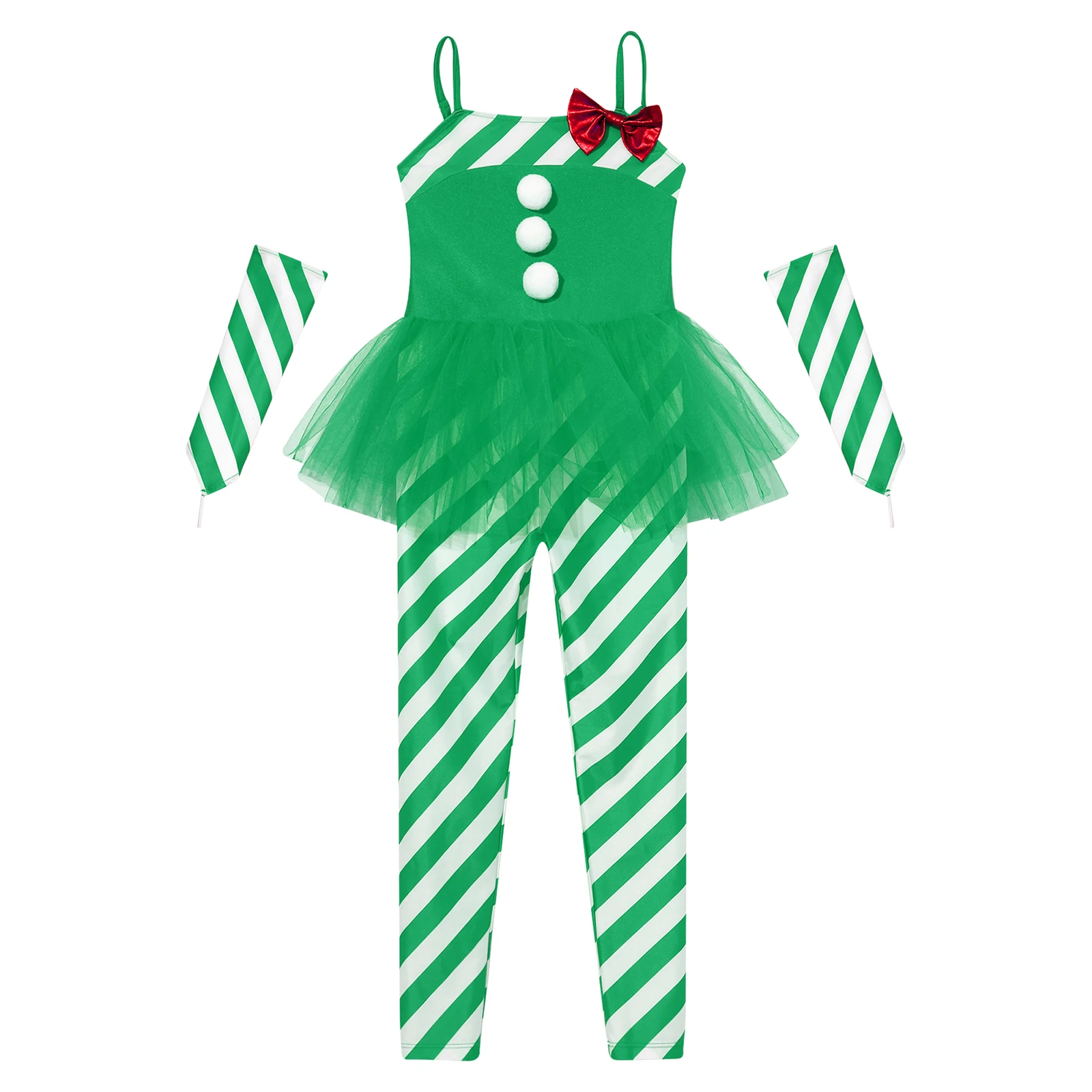 Kinder Mädchen Weihnachten Tanz Bodysuit Santa Claus Cosplay Overall Zuckers tange Kostüm Streifen Unitard ärmellose Ballett Trikots