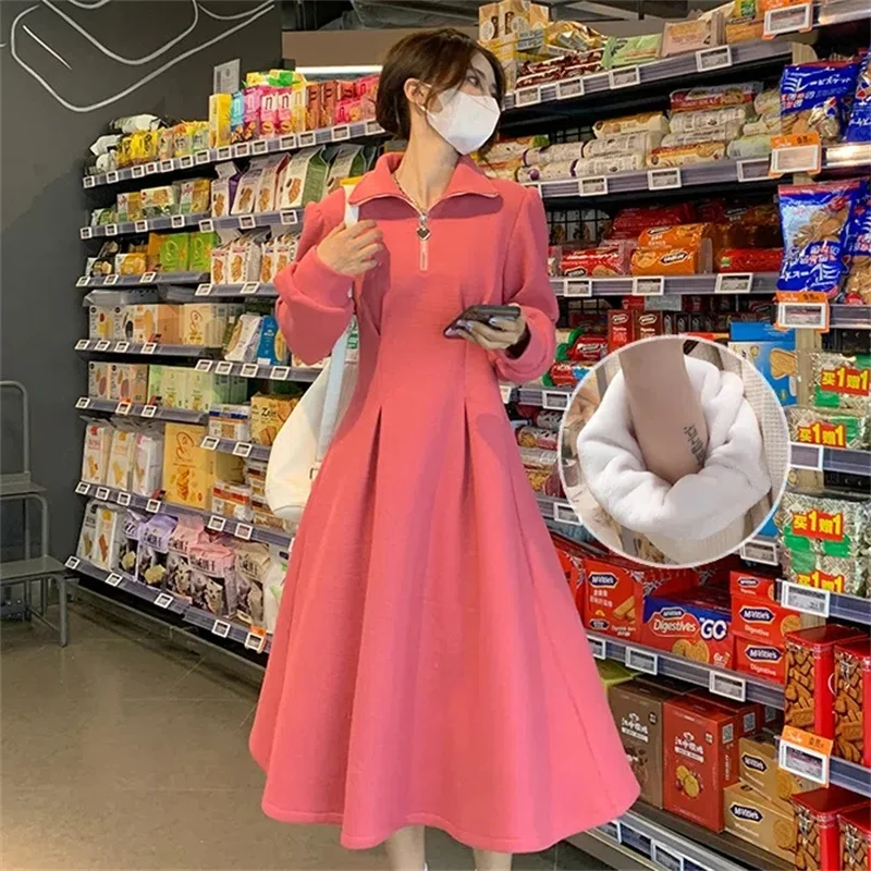 

Net Celebrity Design Sense Long-Sleeved Velvet Dress Women's 2022 Autumn and Winter New Gentle Wind Closed Waist Slimming Skirt