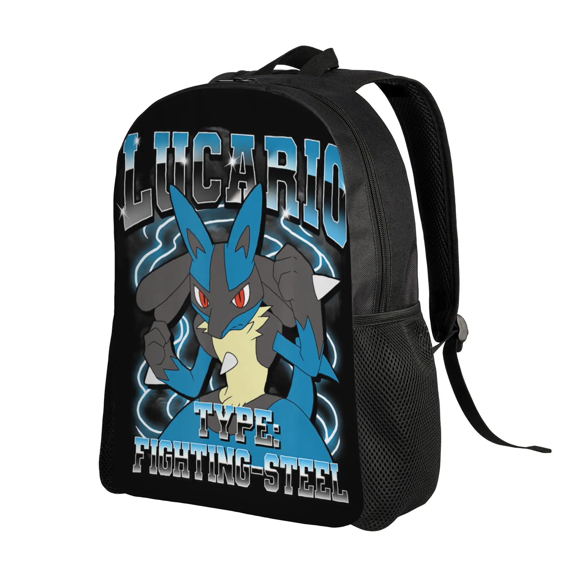 Pokemon backpacks Lucario Type  Fighting Steel Poster Daypack  mochila Office Work Zipper Closure Rucksack