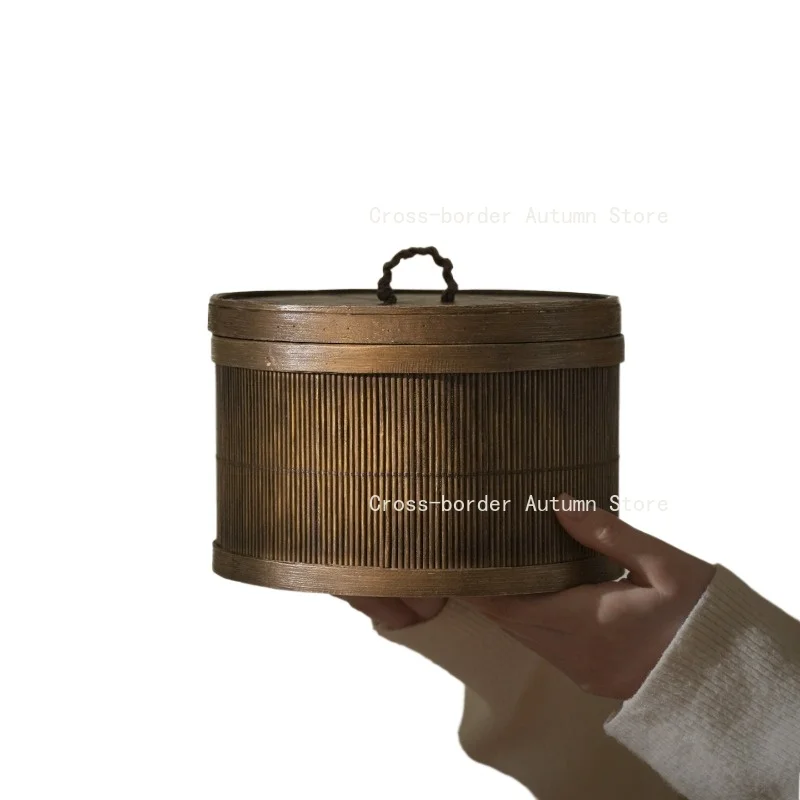 

Antique Chinese Style Bamboo Round Storage Box Desktop Organizer Home Decor Ornament