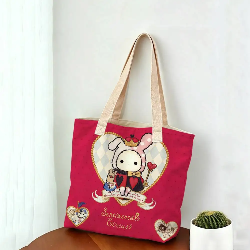 Sentimental Circus Cartoon Fashion Wiederverwendbare Schulterhandtasche aus Leinenmischgewebe, Baumwolle-Polyester-Stoff, doppelseitige Tragetasche – Detail 9
