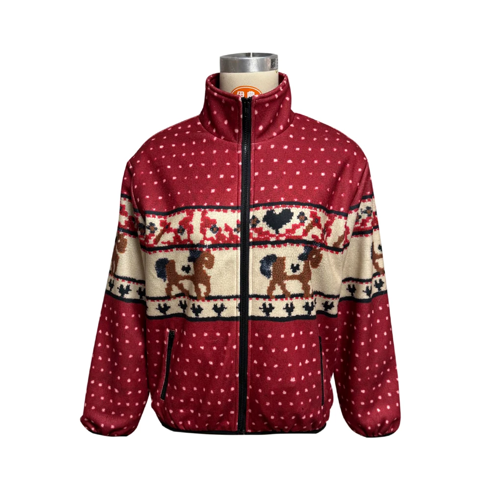 سترة صوفية نسائية غير رسمية لعام 2025 سترة مطبوعة للخريف والشتاء معطف قصير لحفلة عيد الميلاد ملابس خارجية فضفاضة بسحاب جديد #6