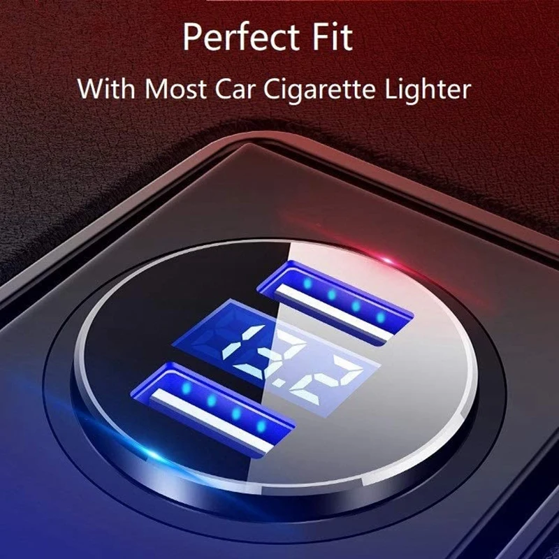 Dual USB Car Charger, 4.8A Output Car Adapter, Cigarette-Lighter Voltage Meter for iPhone,iPad,Samsung,LG, Etc, Red