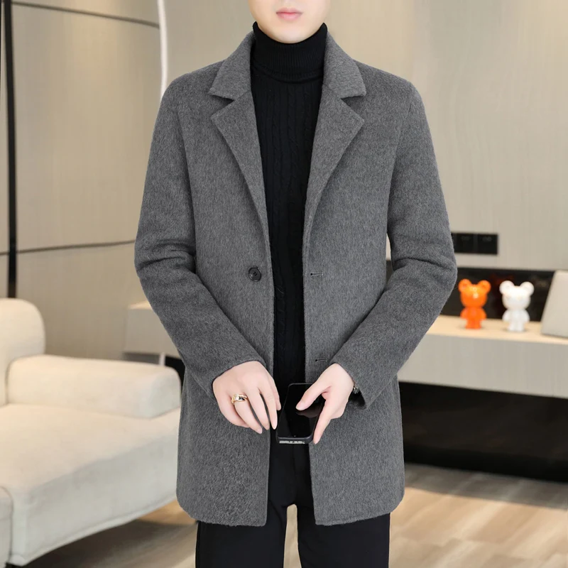 

2024 Autumn and Winter New Woolen Coat Men's Medium Long Business Slim High-grade Woolen Double-sided Men's Wear M-4XL