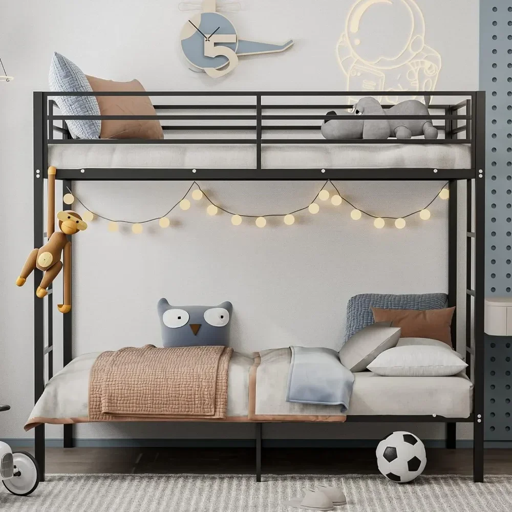 

Metal Twin Over Twin Bunk Beds, Heavy Duty Twin Bunk Bed Frame with 2 Built-in Ladders, Safety Guard Rail, No Box Spring Needed