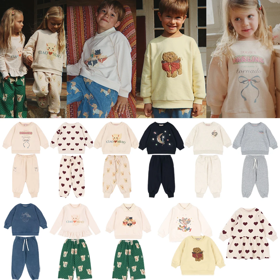 2025 conjunto de ropa para niños invierno KS niñas dibujos animados perros felpa suave sudaderas pantalones niños sudaderas con capucha de lana pantalones niños prendas de vestir exteriores